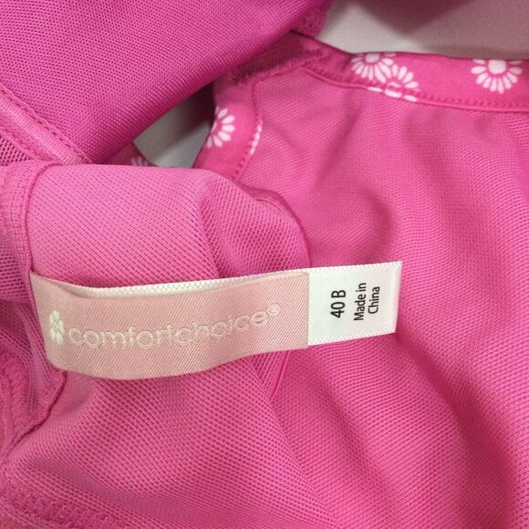 Comfort Choice Floral Front-Close Comfort Wireless Bralette Bra Pink Size 40B - Picture 8 of 10